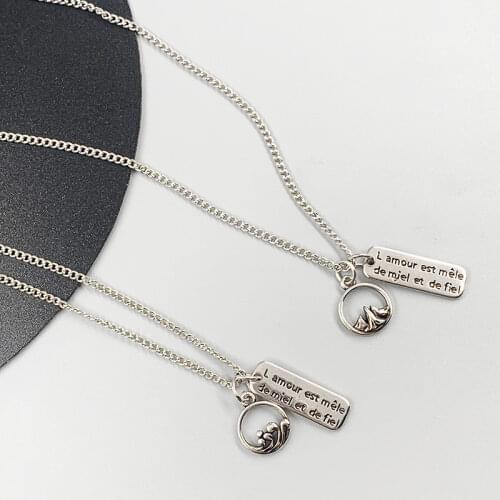 925 Sterling Silver Couple Mountain Sea Promise Thai Silver Necklace Geometric Charm Necklace For Women Men S-N558