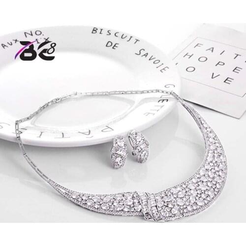 BE8 Brilliant Cubic Zirconia Bridal Jewelry Set For Women New Fashion Dubai Jewelry Choker Necklace Sets Dress Accessories S-021