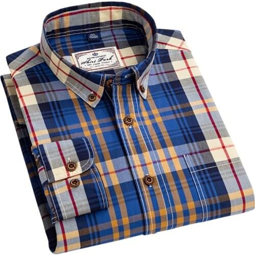 Aoliwen Brand Casual mens 100% cotton plaid long-sleeved shirt stylish spring and autumn shirt slim fit High quality men shirt