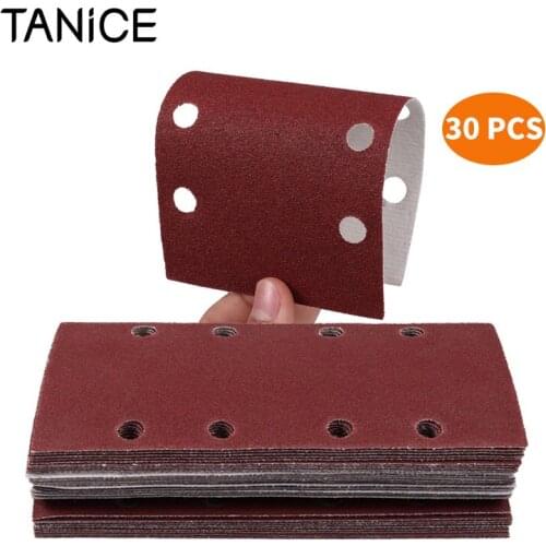 TANiCE 30 Pcs Premium Quality Punched Sanding Sheets 80 120 180 Mix Grits 93 x 190mm Sandpaper Pads fit for 1/3 Sanders