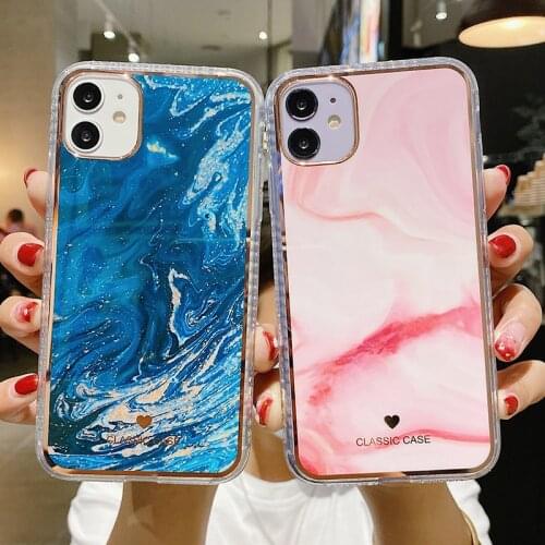 Glitter Gradient Marble Texture Phone Case For iPhone 11 12 11Pro Max XR XS Max X 7 8 Plus 11Pro 12 Shockproof Bumper Back Cover