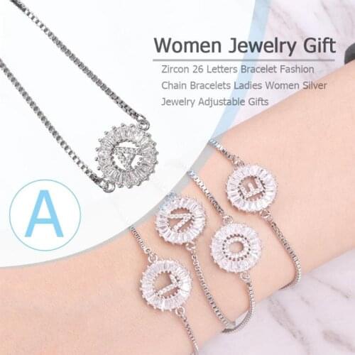 Zircon 26 Letters Bracelet Fashion Chain Bracelets Lady Silver Jewelry Gift 2019 new