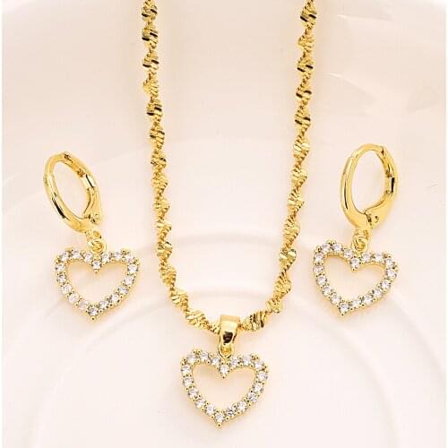 Hot Sale copper jewelry Sets CZ white crystal Fashion Heart Jewelry sets Women Valentines Day wedding bridal party present gift