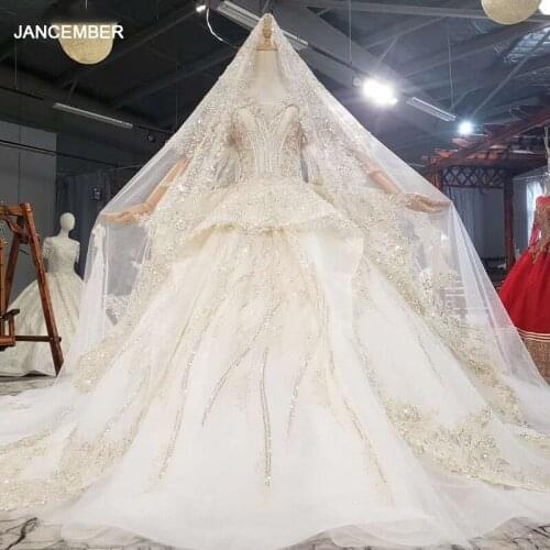 HTL1815 Luxurious Sequined Beading Wedding Dress 2021 V-Neck Short Sleeve Ball Gowns Off The Shoulder