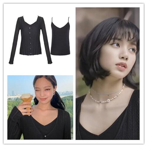 Kpop Korean Vintage Office Oversize Solid Womens Short Camisole Vest knitted cardigan Shirt Blouses Tops Fashion Two-Piece Sets