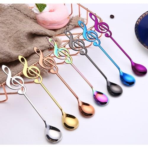 Lingeafey Music Tea Spoons Set Music Spoon 4 Pcs Stainless Steel Coffee Spoon 7 Colors Dessert Ice Cream Spoons Gift Flatware