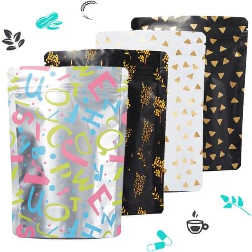 50pcs Mylar Zip Bags Smell Proof Resealable Packing Pouches Coffee Milk Powder Storage Heat Seal Aluminum Foil Sample Bag13x18cm