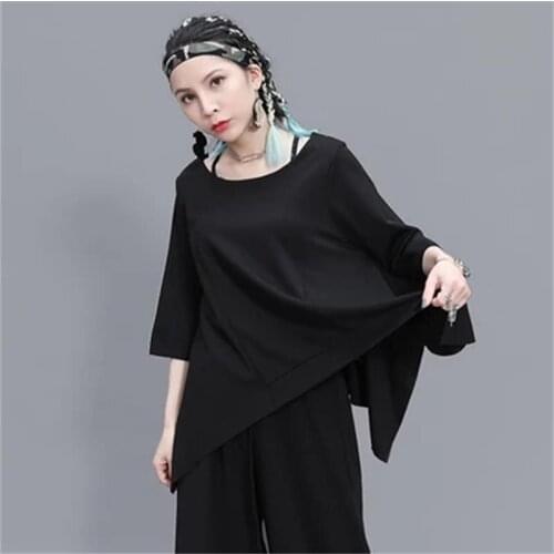 Fashion Bat Sleeve Womens t-shirt loose five-sleeve thin summer casual fat MM black fashion t-shirt