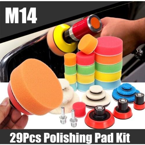 29Pcs Car Waxing Polishing Pads Kit 1/2/3 Inch Drill Buffing Buffer Pad Polishing Pad Mix Size Kit With M14 Backing Pad Adaper