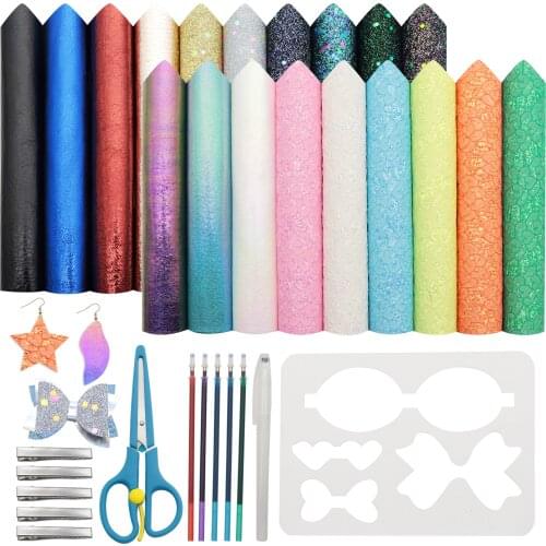 Leather Earring Making Kits with 19 Pieces Faux Leather Sheets,Cut Templates Metal Hair Clips Scissor for Earrings Making Craft