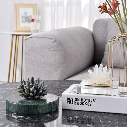 Natural Crystal Stone Round Green Marble Figurines Craft Decorative Ornaments Home Living Room Desktop Decor Accessories Gift