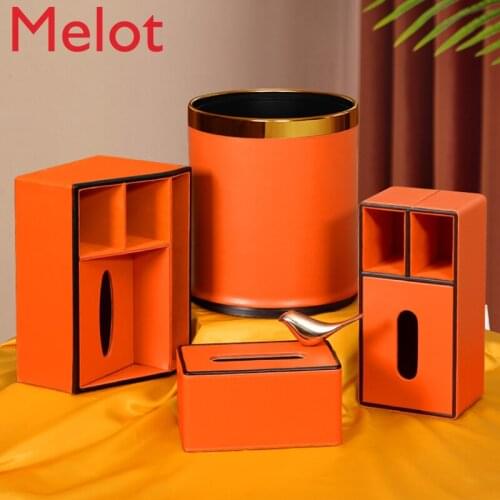 Orange Tissue Box Home Living Room Creative Lattice Paper Extraction Cartridge Custom Light Luxury High-End
