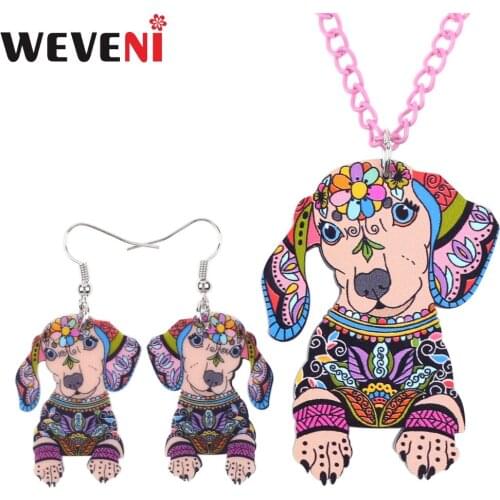 WEVENI Original Acrylic Original Dachshund Dog Necklace Earrings Jewelry Sets Collar Hot Trendy Wholesale Jewelry For Women