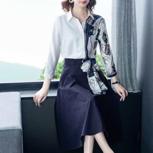 Autumn Casual Offoce White Two Piece Midi Dress 2021 Korean Vintage Plus Size Shirt Dresses Women Elegant Bodycon Party Vestidos