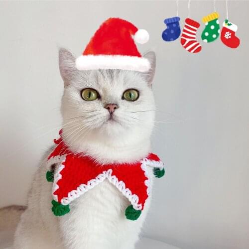 Cat Collar with Bowtie Merry Christmas Handmade Cute Knitted Charm Adjustable Safety Kitten Collars for Kitty Cats Pets Puppy