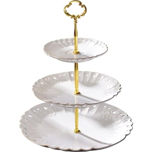 Hollow Three-layer Double Fruit Plates Ceramic Cake Snack Plate Snack Rack Fruits Tray Afternoon Tea Dessert Dishes