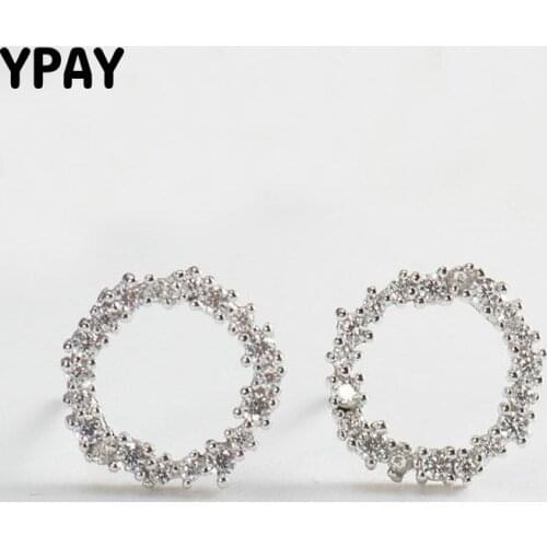 YPAY Korean Style Wreath Flower Stud Earrings for Women 100% Real 925 Sterling Shiny Zircon Earring Fine Jewelry Gifts YME201