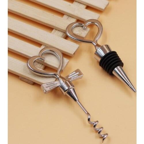 Heart Shape Couple Wine Bottle Opener Corkscrew And Stopper Set Wedding Souvenirs For Guest LX1365