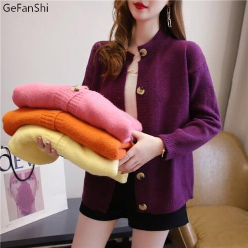 2021 New Autumn Winter Sweater Cardigan Jacket Female Korean Sweet Loose Casual Women Sweater Button O-Neck Solid Knitted Coat