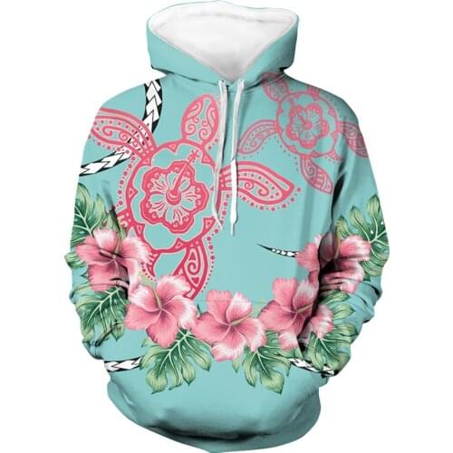 Jackherelook Womens Loose Pullover Hoodies Hawaii Turtle Polynesian Tribal Hibiscus Print Ladies Sweatshirts Tracksuits Jackets