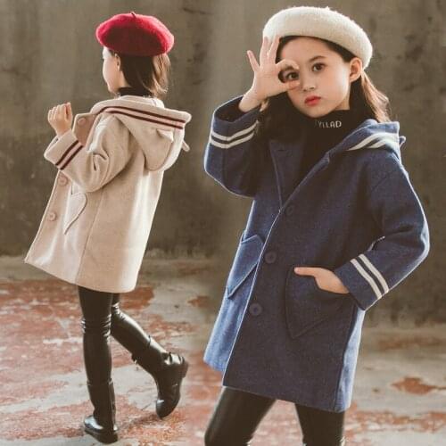 Girls Winter Wool Coats for Girls Long Jacket Fashion Children Winter Warm Hooded Coat Girls Clothing Kids Outerwear 4-13 Years