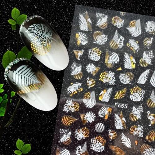 1 Sheet Nail Art Stickers Laser Silver Gold Black White Monstera Design Adhesive Nail Art Decorations Maple Leaves Nail Decals