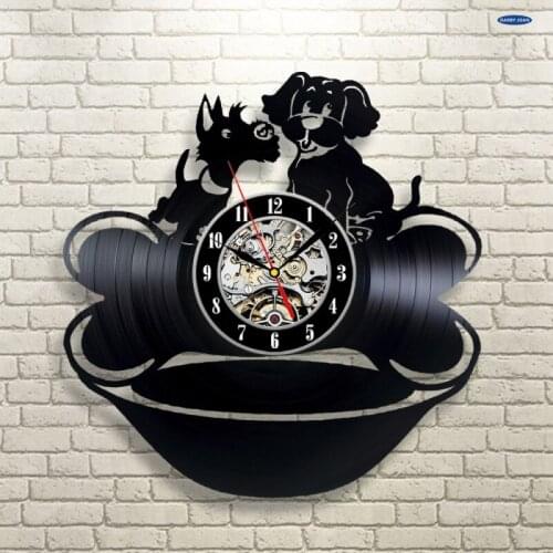 1 Piece Cute Dogs Vinyl Vintage 3D Clock Creative Timepieces Vinyl Record Handmade Clock Gift for Dog Lovers