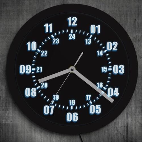 1Piece Military World Time Zone Amateur Neon LED Wall Clock Military Time 24 Hours Display Arba Number Wall Clock Wall Watch