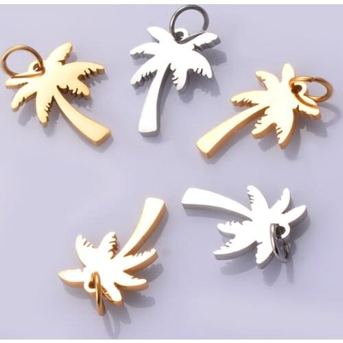 10pcs 14x17mm Pendant Palm Tree Tree Stainless Steel Coconut Palms Charm Pendants for DIY Necklace Earrings Jewelry Making