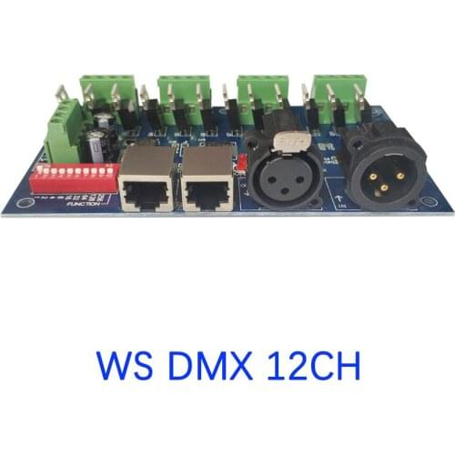 12CH DMX512 Led Controller 12V DC24V Decoder with XLR3 RJ45 interface,output DMX signal current max 3A/Channel For RGB Led Strip
