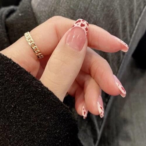 24pcs Press On Nails Designs False Nails Sweet Powder Leopard Print Nail Patches Shiny Nails Nail Art Products With Glue DL