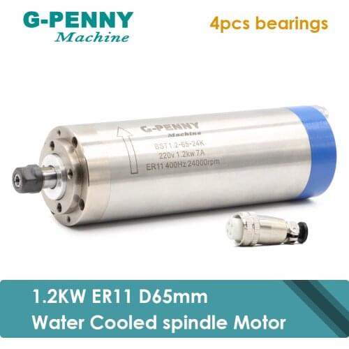 NEW ARRIVAL! 1.2KW ER11 D65mm Water Cooled Spindle Motor 400Hz 4pcs ball bearings Wood working spindle CNC Machine 65*196mm