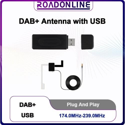 Car DAB+ Antenna with USB Adapter Receiver for Android Car Stereo Player supports DAB band III 174.0MHz-239.0MHz