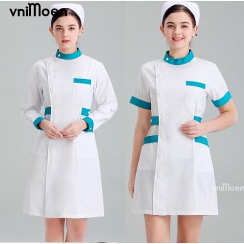 White lab coat short-sleeved drugstore overalls women dental long section beauty salon clothes uniform scrubs nurse uniform