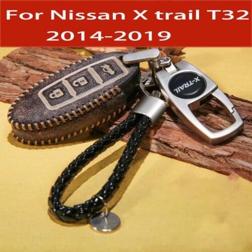 For Nissan X trail T32 X-trail 2014-2019 Handmade Car key cover leather set key decoration pendant set Car decoration