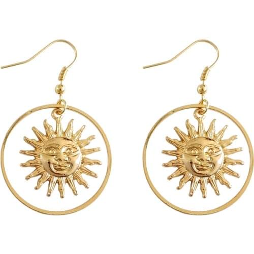 Greek mythology Series Ethnic Metal Round Sun God Apollo Helios Clip Earrings Totemic Geometry Big Circle Non Piercing Earrings