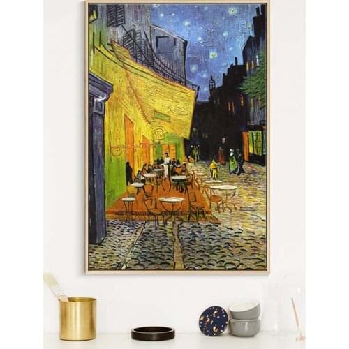 Famous Van Gogh Abstract Oil Painting Starry Night Cafe Terrace At Night Landscape Wall Art Canvas Poster for Living Room Decor