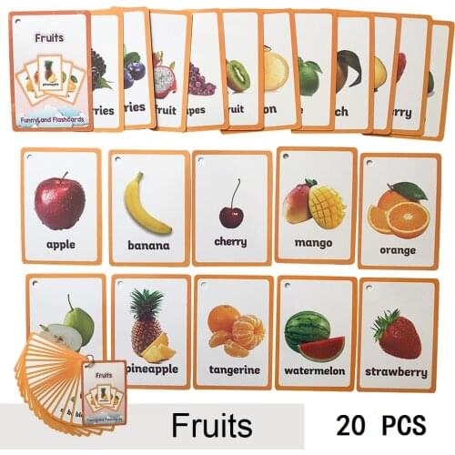 20 Pcs/Set Fruits Vegetable Kids Fun English Word Pocket Flash Card Children Learning Card Early Educational Toys