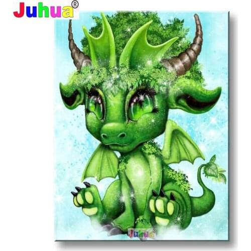 Cartoon Cow Baby 5d Diy Diamond Painting Full Square/Round Diamond embroidery Cute Animal Green dragon Painting For Children Art