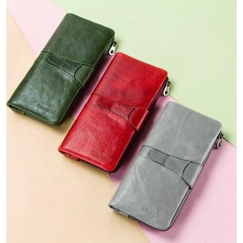 2020 Fashion Women Wallet Long Purses Female Clutch Solid Zipper Bag For Cellphone Genuine Leather Credit Card Holder carteira
