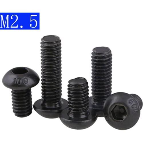 M2.5 - 0.45 black 10.9 Alloy Steel Button Head Hex Bolts Hexagon Socket Screws ISO7380 DIN 7380