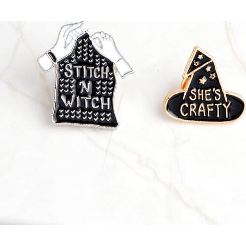 MINGQI Fashion brooches original she is crafty drop oil Enamel Magic Gloves WITCH STICH pin badge Shirt Collar Lapel Jewelry