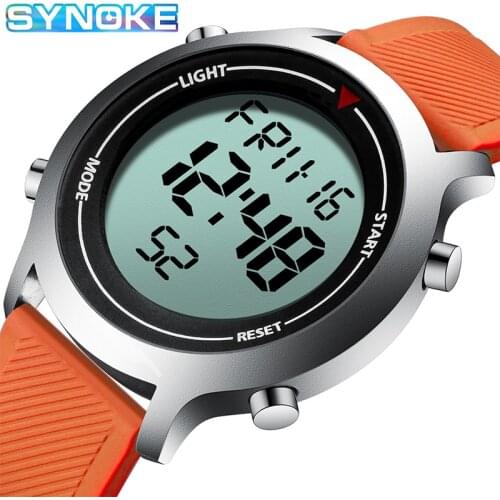 SYNOKE Digital LED Men Sport Watch Stopwatch Diving Outdoor Militar Man Wristwatch Yellow Fashion Bracelet Watch montre homme