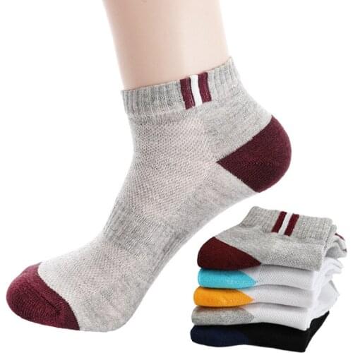 5 pairs of mens solid color cotton socks summer short cotton sports socks low side shallow mens socks