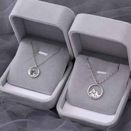 1 Pair Couple Stainless Steel Necklaces Simple Ocean Mountain Pendants Choker Couple Jewelry for Men Women Valentines Day Gifts