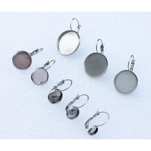 Fit 6mm 8mm 10mm 12mm 14mm 16mm 18mm 20mm Cabochons Stainless steel Earring Round Blank Bezel Base For DIY Gift 20Pcs/lot
