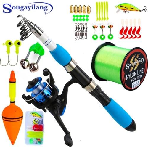 Sougayilang Portable Telescopic 1.0-1.8m Fishing Rod and Reel Combo Set Travel Fishing Tackle Fishing Line Baits Hooks Full Set