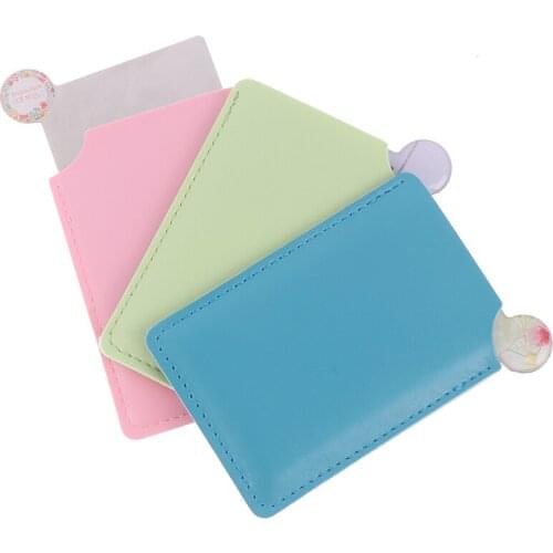 Portable Shatter Proof Card Style Pocket Cosmetic Mirror PU Leather Cover Stainless Steel Unbreakable Makeup Mirror High Quality