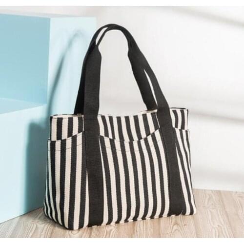 Luxury Brand Women Shoulder Bags Eco Striped Thicken Canvas Handbag Female Big Tote Bag Ladies Shopping Beach Bags Purses Sac