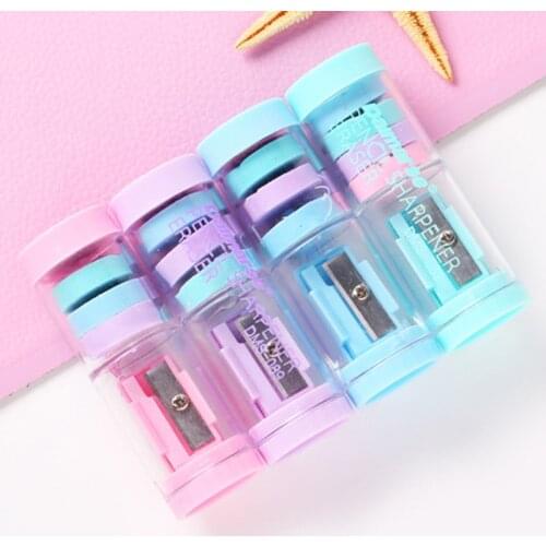 Candy Color Pencil Sharpener with 4 Units Kawaii Erasers Pencil sharpeners for girls gifts back to school supplies cute